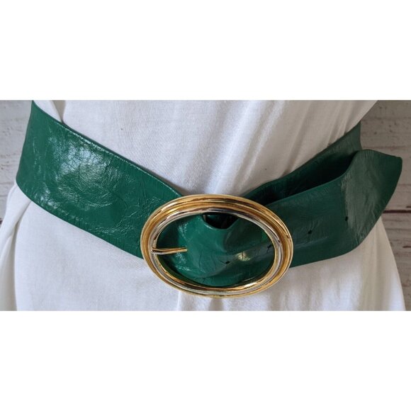 VTG Emmanuel 2 Women's Leather Belts Green Blue Soft Unlined Size M/L Canada - Picture 2 of 12